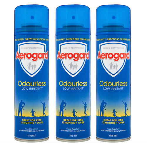 3PK Aerogard Odourless Protection Repellant Spray 150g