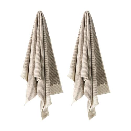 2PK Linen House 580GSM Alara Pebble Beige Stripe Bathroom Bath Sheet 82x170cm 