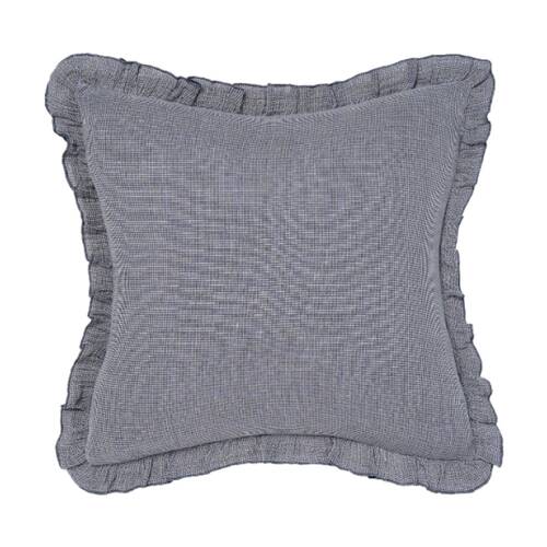 Linen House Lucy Navy Blue Cushion Textured Check Ruffled Edge 48x48cm