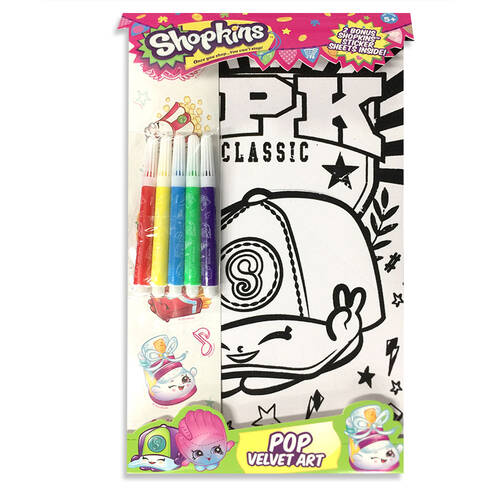 Shopkins Pop Velvet Art Colouring w/Markers & Sticker 5y+