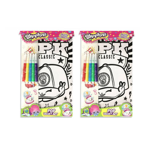 2PK Shopkins Pop Velvet Art Colouring w/Markers & Sticker 5y+