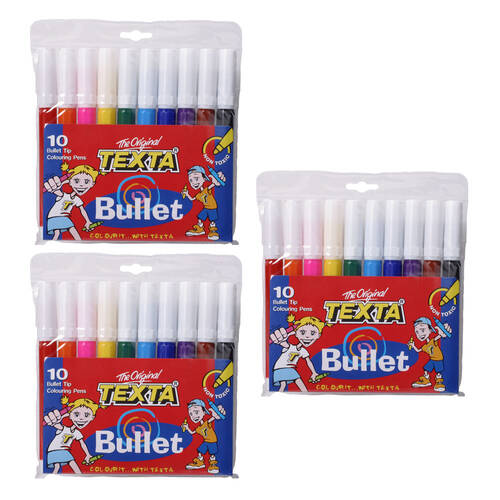 3x 10pc Texta Bullet Tip Colouring Pens