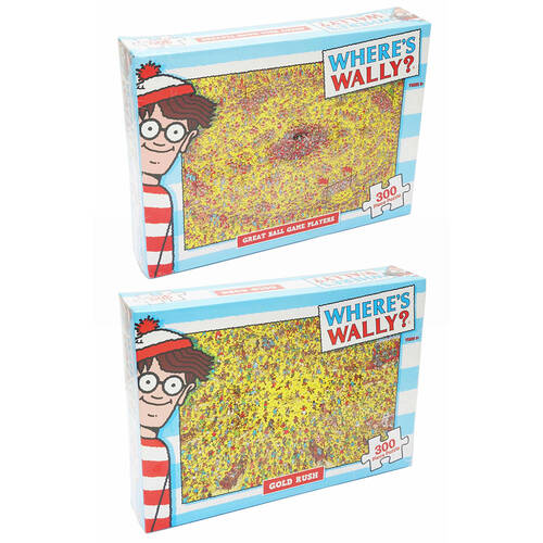 2x 300pc Where's Wally Puzzle - Great Ball Game Players & Gold Rush