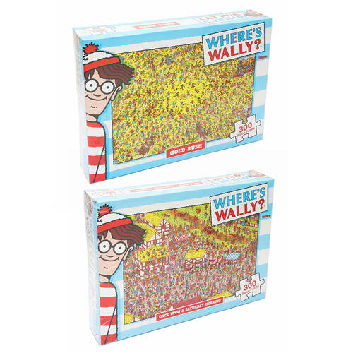 2x 300pc Where's Wally Puzzle - Gold Rush & Once Upon A Saturday Morning