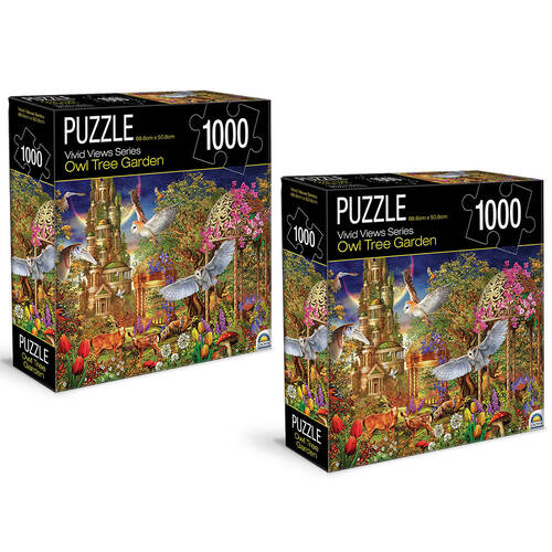 2PK 1000pc Crown Vivid Views Series Puzzles Owl Tree Garden
