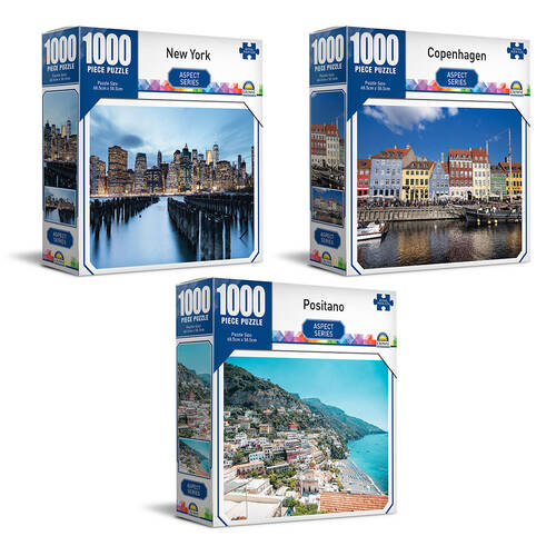 3x 1000pc Crown Copenhagen/New York/Positano Aspect Series Puzzles