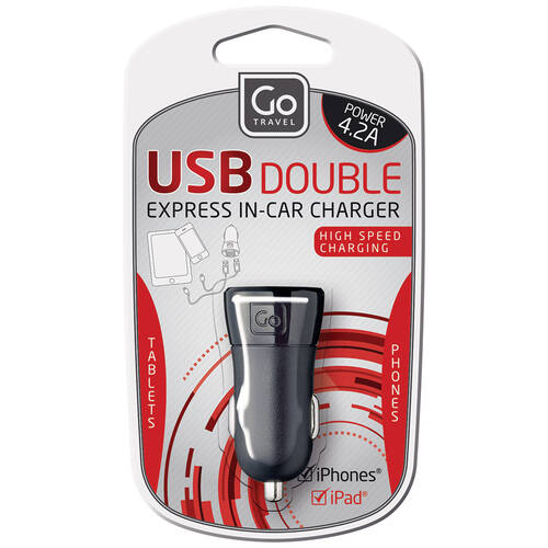 Go Travel USB Double Car Charger - Black