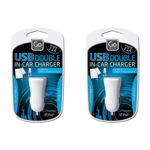 2PK Go Travel USB In-Car Charger - White