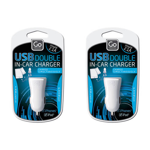 2PK Go Travel USB In-Car Charger - White