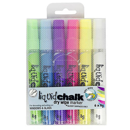 6pc Texta Liquid Chalk Dry Wipe Assorted Colours
