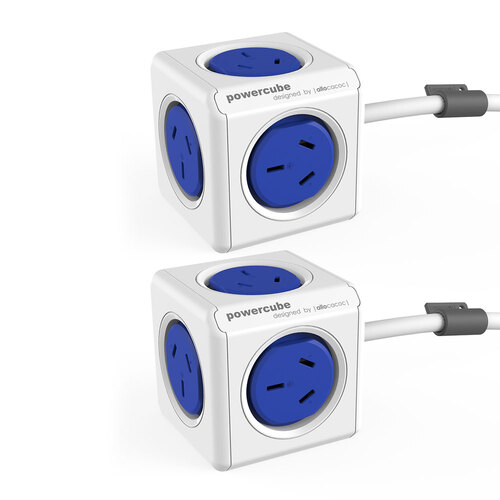 2PK Blue Powercube 5 Socket Mountable Power Board w/1.5m Cord