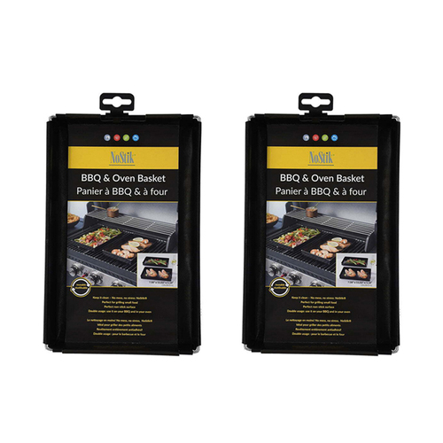 2x Nostik Reusable 28x18cm Non-Stick BBQ Tray Regular - Black