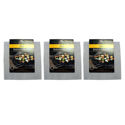 3x Nostik Reusable 32cm BBQ Grill Mat Pad Rectangle - Black