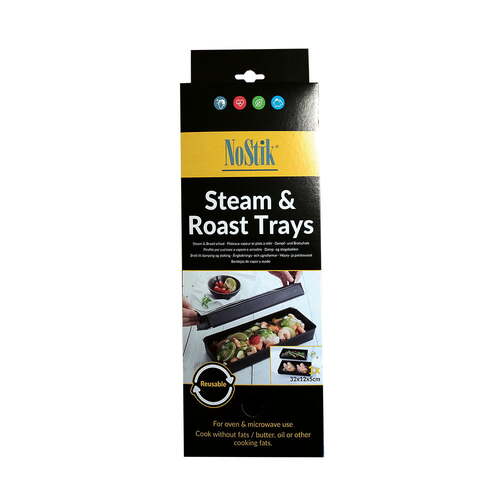 Nostik Reusable 32x12cm Steam & Roast Trays - Black