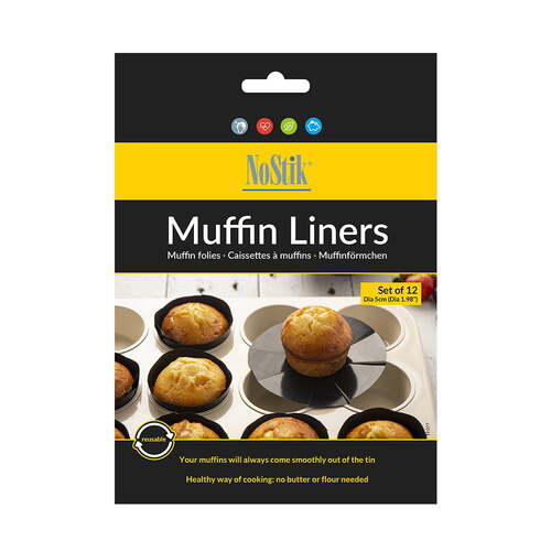 12pc Nostik Round Non-Stick 5cm Muffin Liner Set - Black