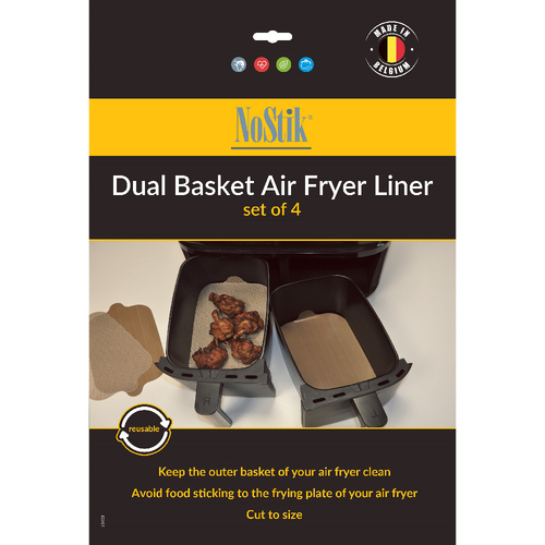 4pc NoStik Reusable Dual Basket Air Fryer Liner Brown 20x30cm