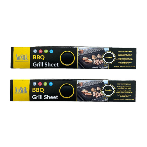 2PK NoStik Reusable BBQ Liner Grill Sheet Black 40x30cm 