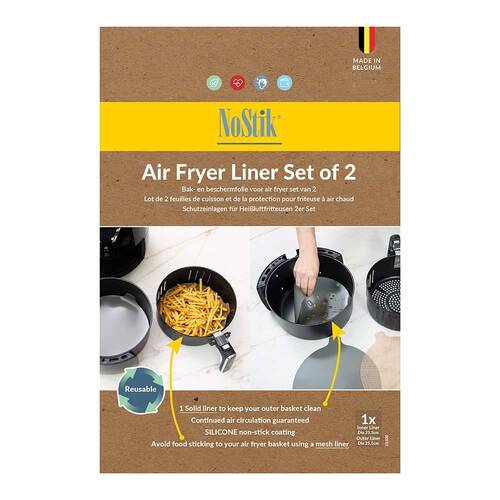 2pc Nostik Silicone+Fibreglass Dual Basket Air Fryer Liner Round Grey