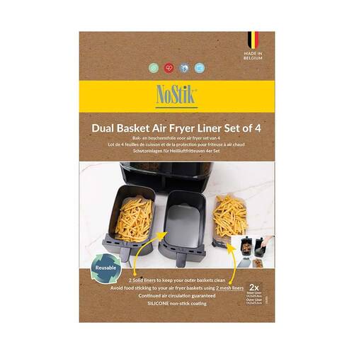 4pc Nostik Silicone+Fibreglass Dual Basket Air Fryer Liner Grey