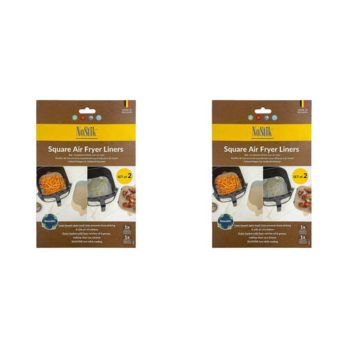 2x 2pc Nostik Reusable Kitchen Silicone Fibreglass Square Air Fryer Liner 24.5cm