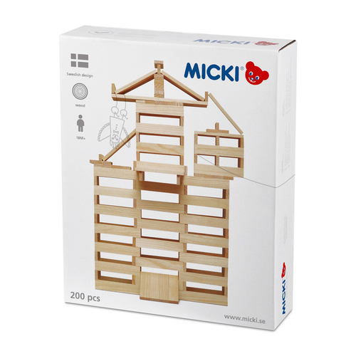 200pc Micki Natural Building Planks Kids Wooden Toy 18m+