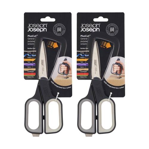 2PK Joseph Joseph PlusCut General Purpose Scissors W/ Box Cutter On Handle Black