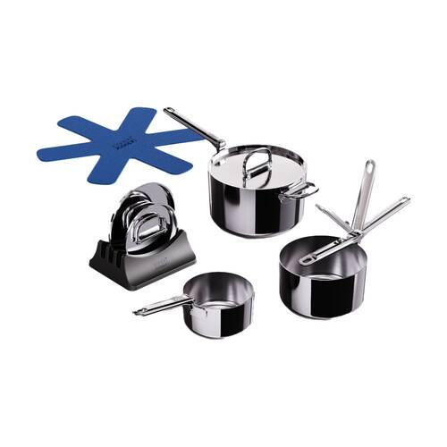 3pc Joseph Joseph Space Saving Induction Saucepan Set W/ Foldable Handle Steel