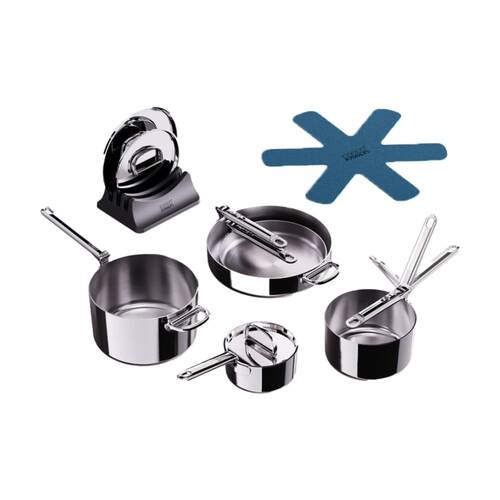 5pc Joseph Joseph Space Saving Induction Cookware Set W/ Foldable Handle Steel