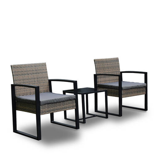 3pc Arcadia Furniture PE Wicker Rattan Patio Set - Oatmeal & Grey