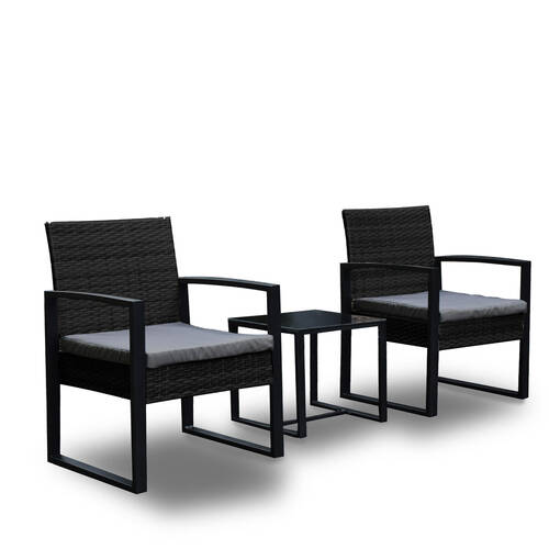 3pc Arcadia Furniture PE Rattan Patio Set - Black & Grey
