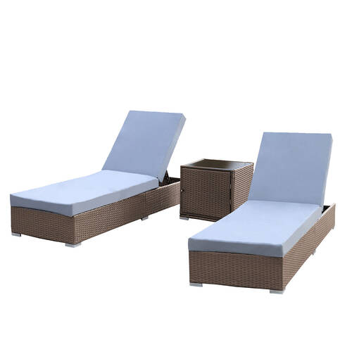3pc Arcadia Furniture Sunlounge w/ Cushion Set - Grey & Oatmeal