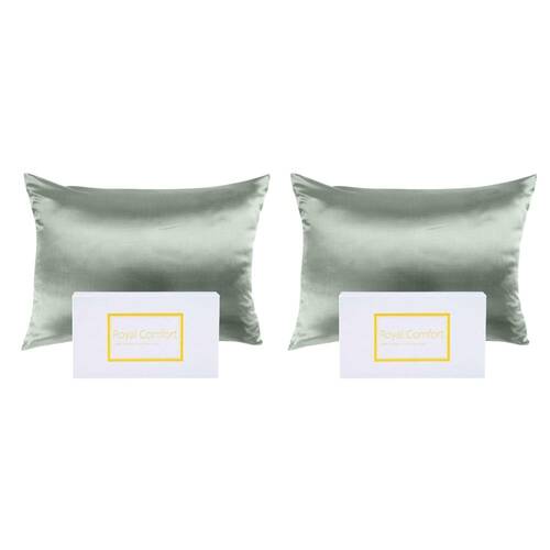 2PK Royal Comfort Mulberry Silk Pillowcase Twin Pack - Size: 51x76cm - Sage