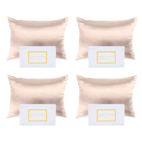4PK Royal Comfort Mulberry Silk Pillowcase Twin Pack - Size: 51x76cm - Champagne Pink