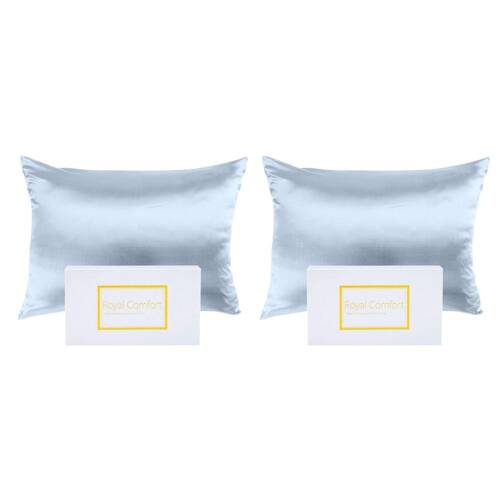 2PK Royal Comfort Mulberry Silk Pillowcase Twin Pack - Size: 51x76cm - Soft Blue