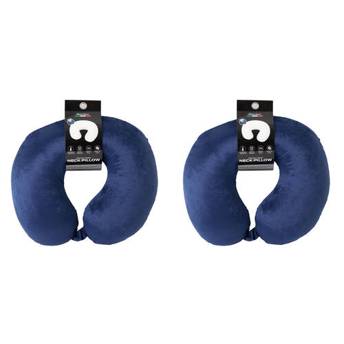 2PK Milano Decor Polyester Memory Foam Travel Neck Support Pillow 30x30cm Blue
