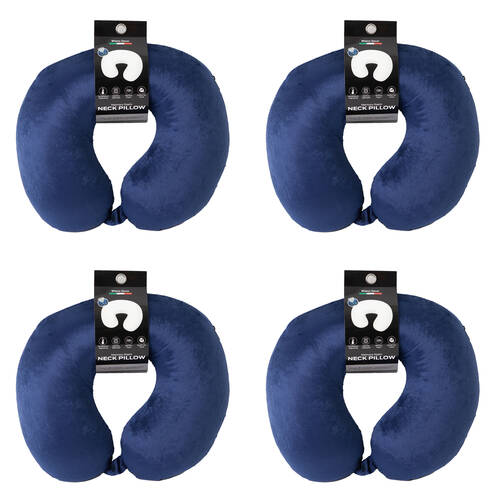 4PK Milano Decor Polyester Memory Foam Travel Neck Support Pillow 30x30cm Blue