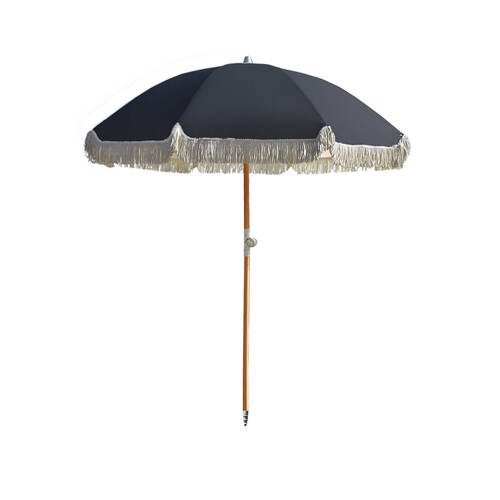 Havana Outdoors Polyester Portable Fringed Beach Umbrella 2m Vintage Black