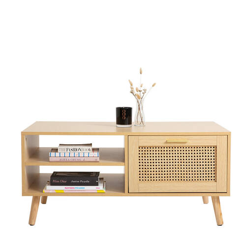 Casa Decor Santiago Rattan Coffee Table w/ Drawer 100x60cm - Oak