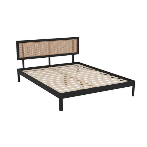 Casa Decor King Tulum Rattan Wooden Bed Frame w/ Bed Head - Black