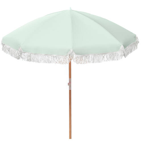 Havana Outdoors Polyester Fringed Beach Umbrella 2m - Sage Green