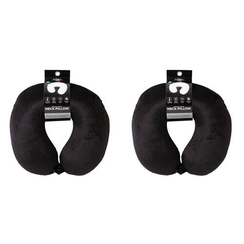 2PK Milano Decor Polyester Memory Foam Travel Neck Support Pillow 30x30cm Black