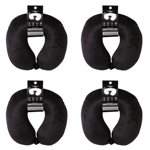 4PK Milano Decor Polyester Memory Foam Travel Neck Pillow 30x30cm - Black