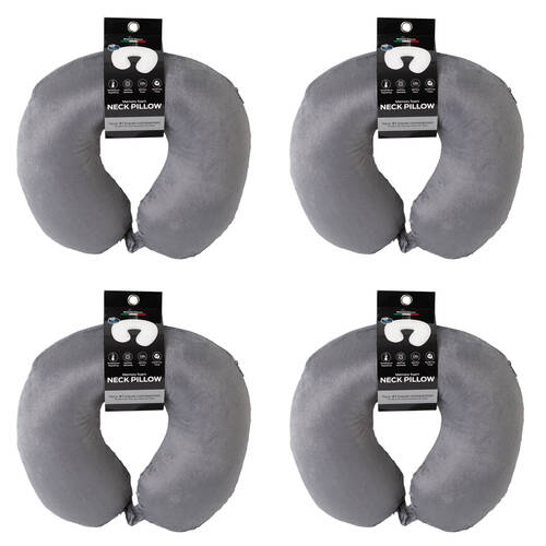 4PK Milano Decor Polyester Memory Foam Travel Neck Support Pillow 30x30cm Grey