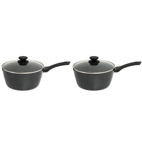 2PK Stone Chef Aluminium Forged Non-Stick Saucepan w/ Lid 20x9.5cm - Grey