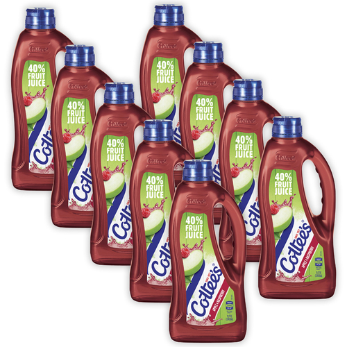 9pc Cottees Cordial Drink Concentrate Apple/Rasberry Flavoured Bottles 1L