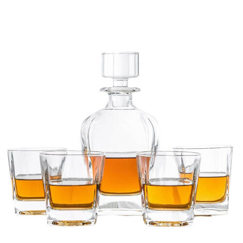 5pc Novare Oval Whiskey Decanter w/ Glasses Set - Clear