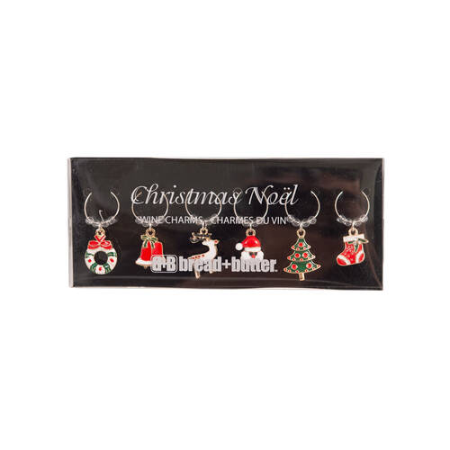 6pc Bread and Butter Alloy/Steel Various Christmas Mix Wine Glass Charm Set