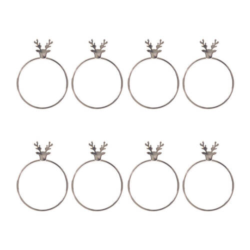 2x 4pc Bread and Butter Alloy Stag Head Napkin Rings - Silver