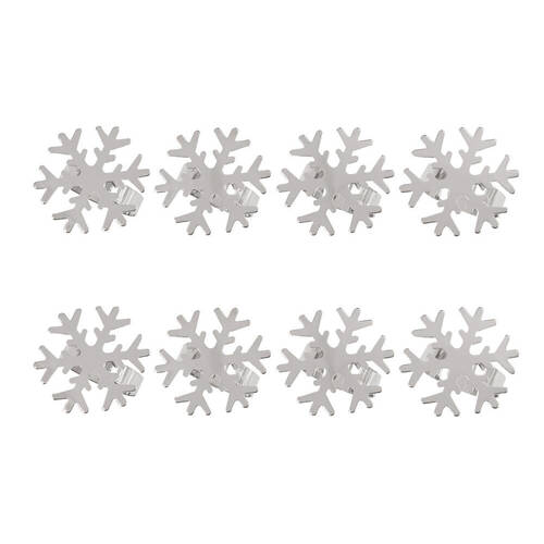 2x 4pc Bread and Butter Steel Snow Flake Napkin Rings - Silver