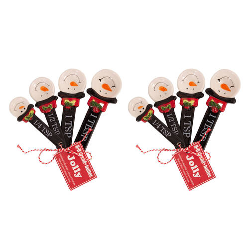 2x 4pc Bread and Butter Snowman Measuring Spoon - Black/White